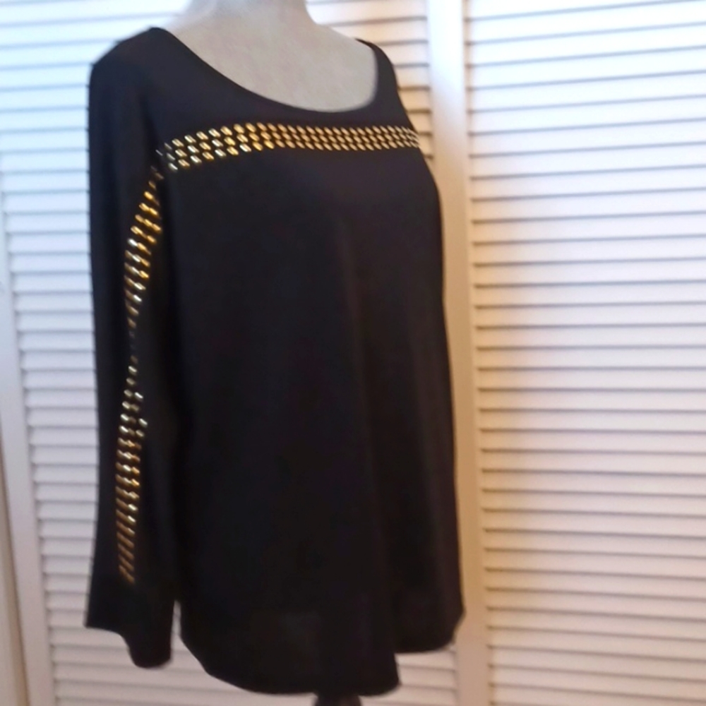 BY Design Womens Black LS Blouse Top silver stud accents EUC XL